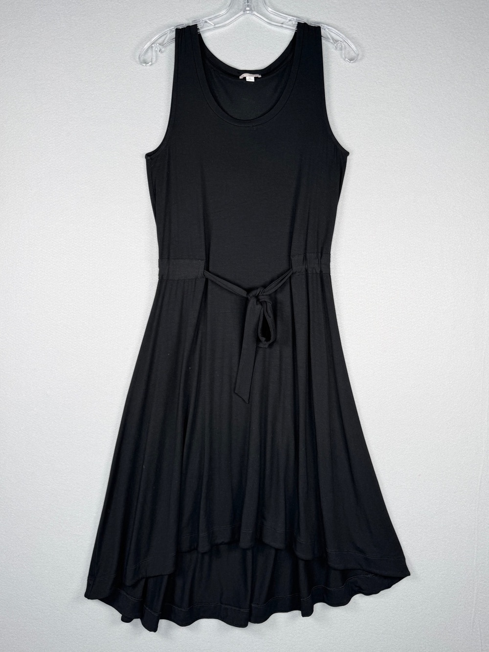 GAP High Low Tie Waist Tank Midi Dress XS True Black Modal Stretch Casual